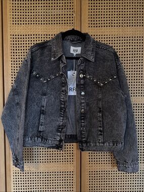 Royalty For Me Black Stonewashed Denim Jacket with Studs
